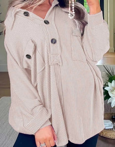 Khaki Corded Henley Top Presale
