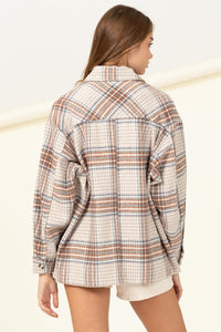 For Myself Checkered Print Button-Front Top - BLUE & BROWN