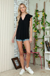 Solid Short Sleeve V Neck Top