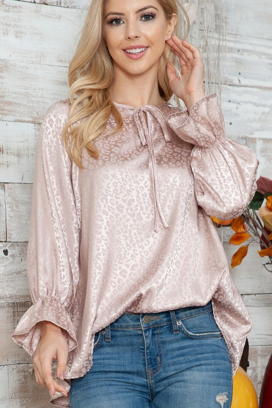 Plus Leopard Long Sleeve Keyhole Top