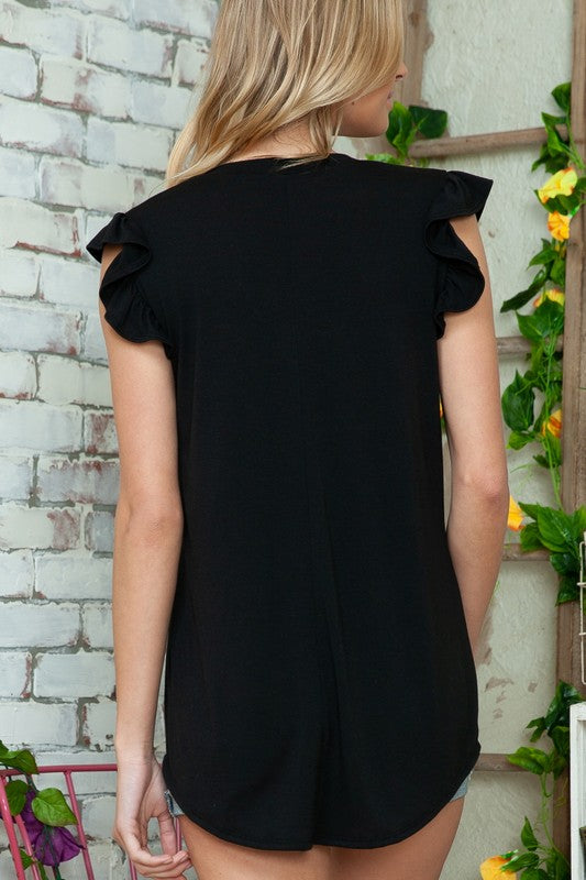 Plus Solid Short Sleeve V Neck Top