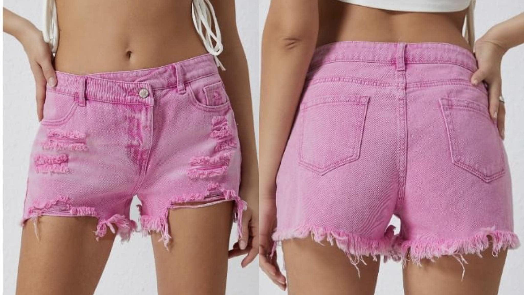 Pink High Rise Crossover Waist Denim Shorts Presale