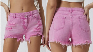 Pink High Rise Crossover Waist Denim Shorts Presale