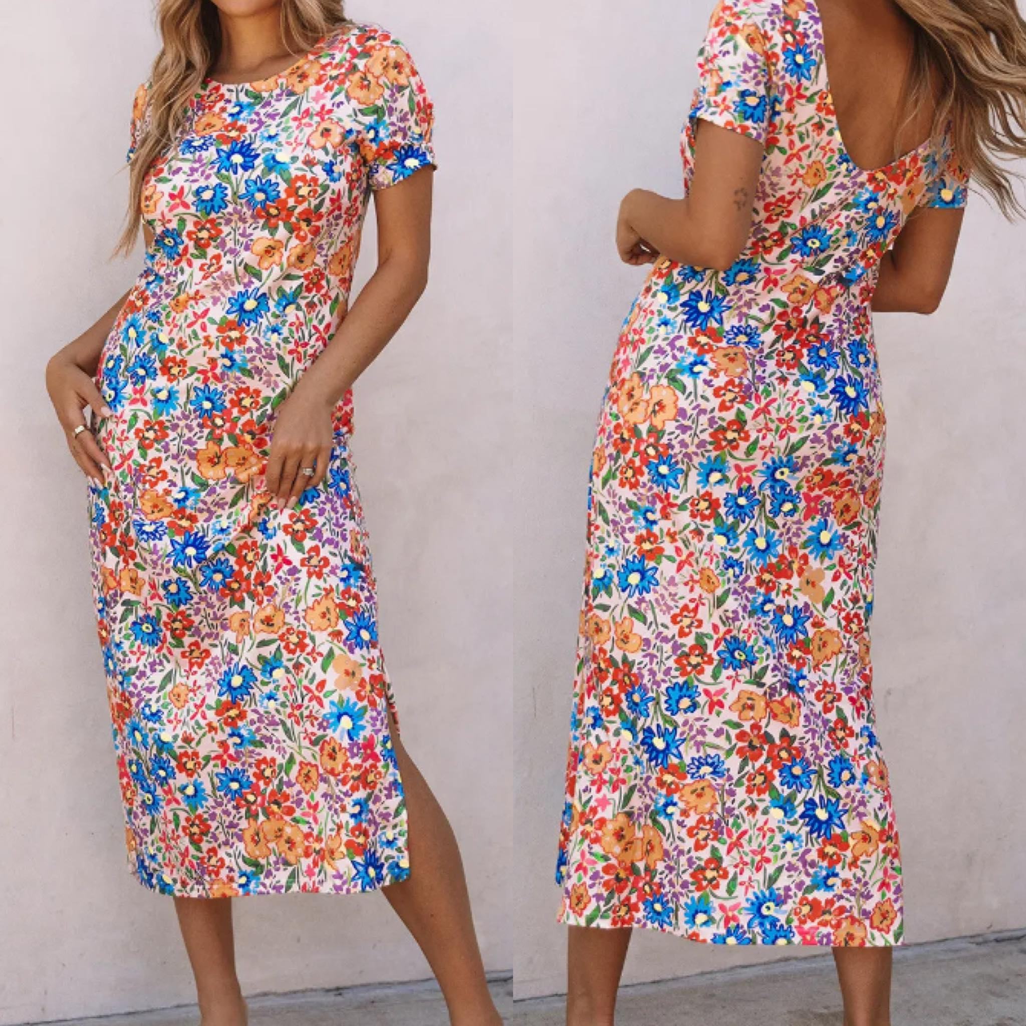 Multicolor Long Floral Print Short Sleeve Presale