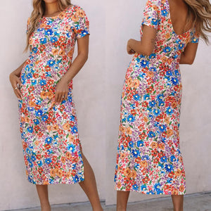 Multicolor Long Floral Print Short Sleeve Presale