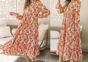 Multicolor Boho Floral Long Sleeve Ruffled Dress Presale
