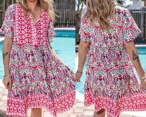 Bohemian Print Ruffle Hem Dress Presale