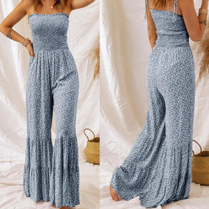 Smocked Bodice Wide Leg Floral Jumpsuit Presale