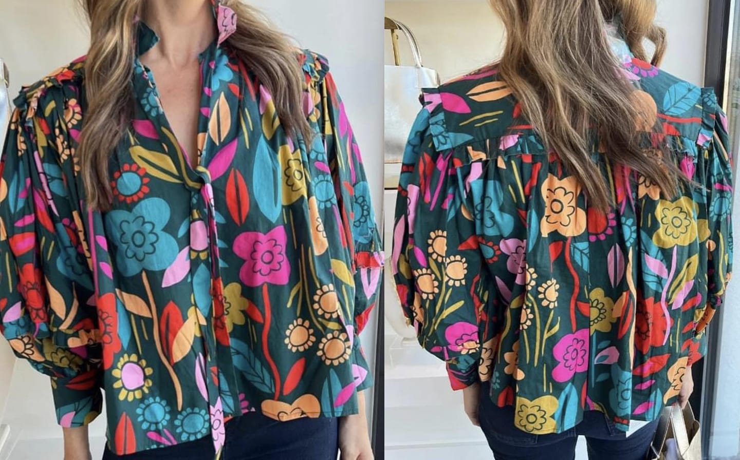 Floral Knot Split Neck Puff Sleeve Blouse Presale