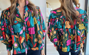 Floral Knot Split Neck Puff Sleeve Blouse Presale