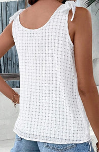 Lattice Texture Bowknot Shoulder V Neck Tank Top Presale