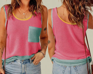 Strawberry Pink Color Waffle Tank Presale