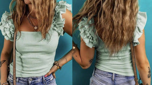 Ruffle Strap Crinkle Textured Tank Top Presale