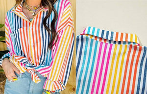 Stripe Multicolor Drop Shoulder Loose Shirt Presale