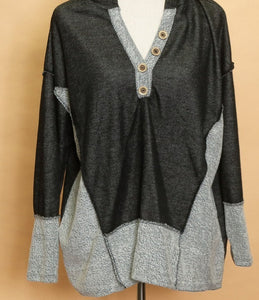 Grey Reverse Seam Button Front Hoodie