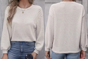 Stripe Round Neck Drop Shoulder Long Sleeve Top Presale