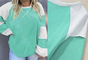 Colorblock Patchwork Cross Seam Plus Sweatshirt Presale