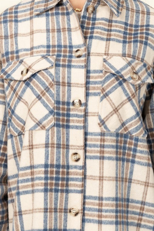 For Myself Checkered Print Button-Front Top - BLUE & BROWN