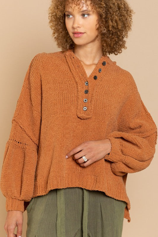 Chenille Balloon Sleeve Hoodie