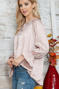Plus Leopard Long Sleeve Keyhole Top