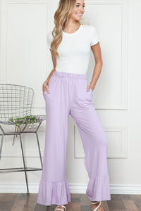 Plus Solid Elastic Waist Ruffled Hem Pants