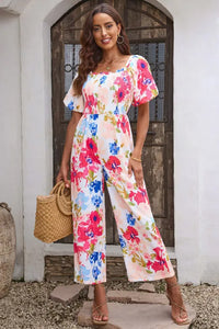 Floral Puff Sleeve Smocked Jumpsuit Presale