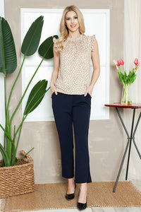 Plus Leopard Sleeveless Ruffle Pleated Top
