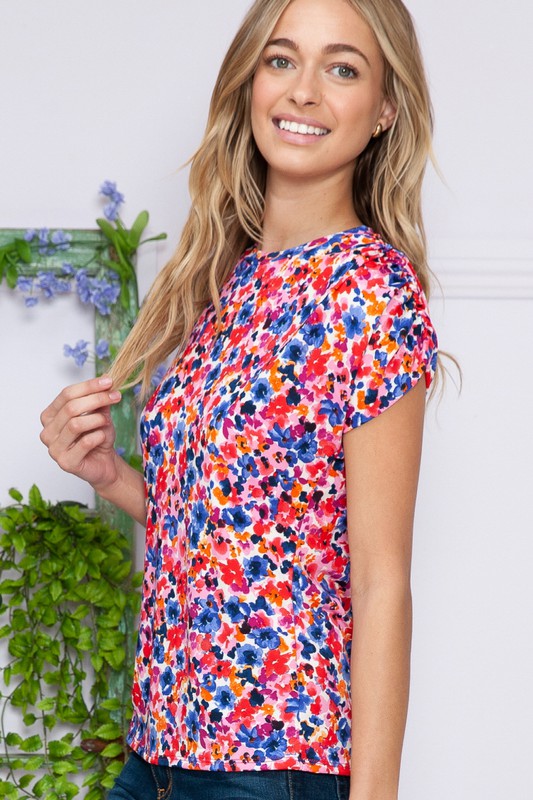 Plus Floral Short Sleeve Knot Top