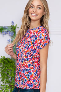 Plus Floral Short Sleeve Knot Top