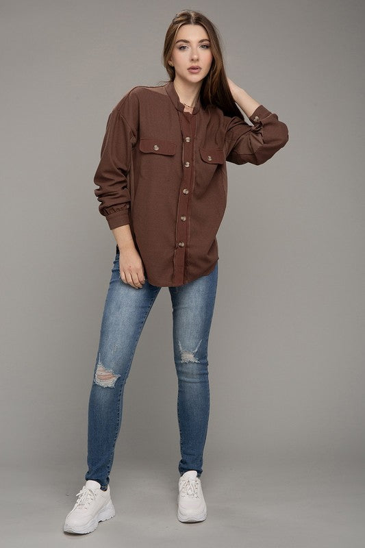 Brown Button Up Waffle Shirt