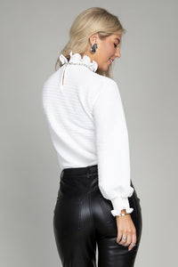 Ruffle Trim Mock Neck  Blouse