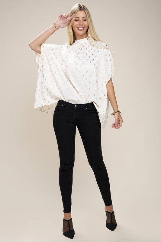 Batwing sleeve mock neck blouse