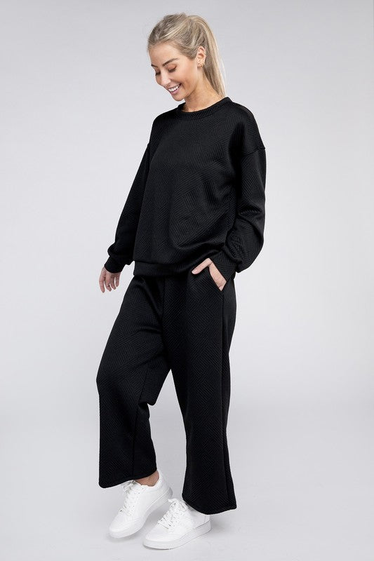 Textured Fabric Top and Pants Casual Set