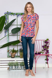 Floral Short Sleeve Knot Top
