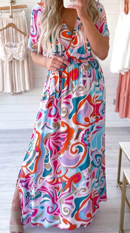 Abstract Wrap Maxi Dress Presale