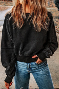 Black Acid Wash Open V Back Sweater Presale