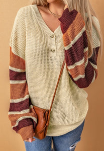 Apricot Striped Drop Shoulder Sweater Presale