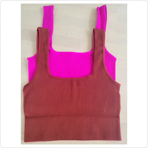 Ribbed Square Neck Crop Top in Pink
