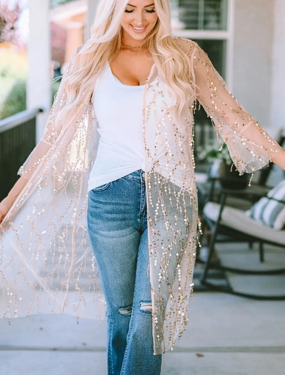 Cream Sequin Kimono Presale