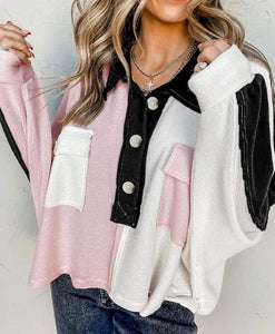 Pink and Black Colorblock Henley Presale