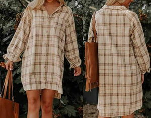 Khaki Plaid Button Up Dress Presale