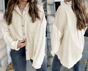 Beige Cable Knit Raw Hem Jacket Presale