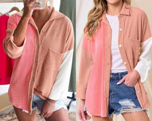 Pink Ribbed Corduroy Shacket Presale