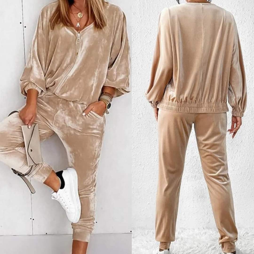 Velvet Zipped Top and Joggers Two Piece Set Presale