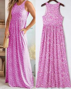 Leopard Print Pocketed Sleeveless Maxi Dress Presale