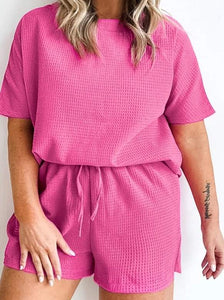 Solid Waffle Knit Plus Size Two Piece Set Presale