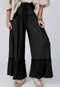 Black Frilled Drawstring High Waist Wide Leg Pants Presale