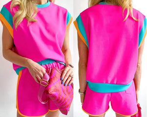 Contrast Trim Cap Sleeve Tee Shorts Set Presale