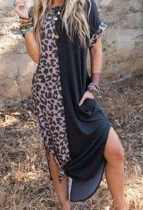 Black Contrast Leopard Dress Presale