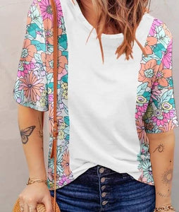 Floral Print Patchwork Short Sleeve Top Presale